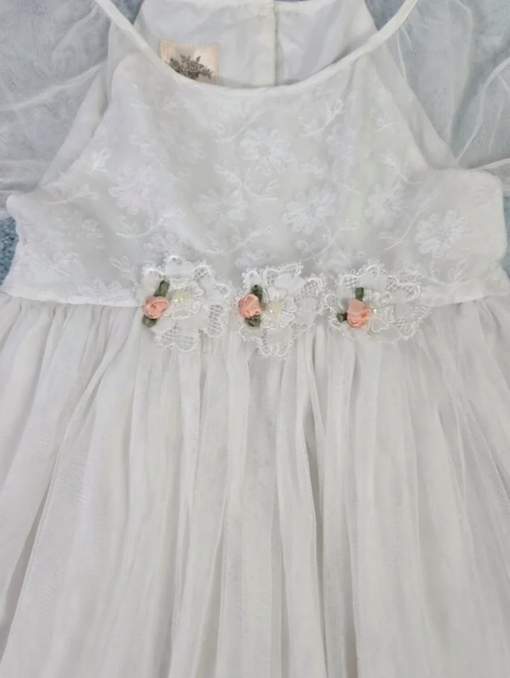 Laura Ashley London White Layered Tulle Short Puff Sleeve Dress Girls Size 6